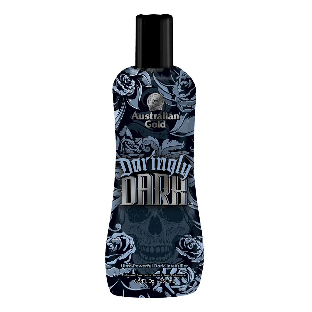 Daringly Dark tanning lotion bottle with rich hydration and colour boosters for deep long lasting bronzed skin.