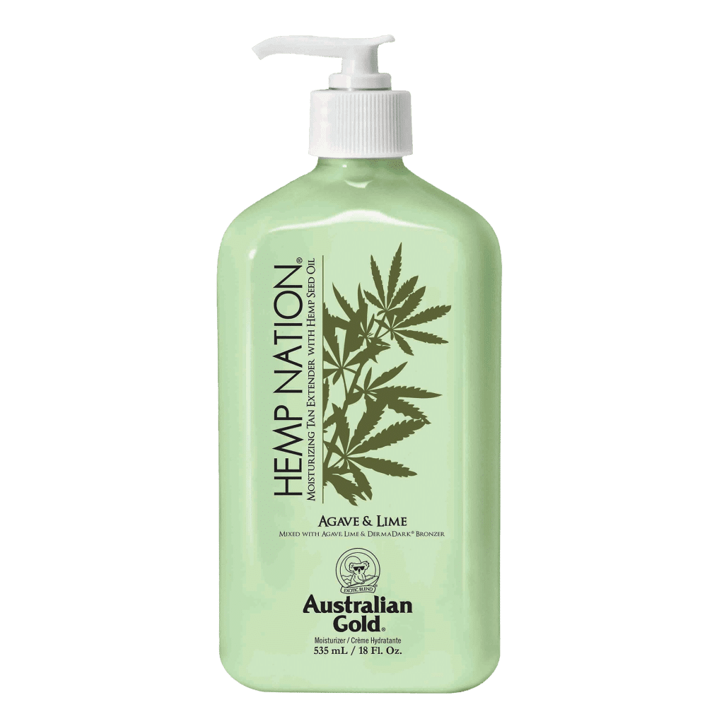 Hemp Nation Agave Lime tan extender lotion bottle with hydrating formula to lock in colour and keep skin soft.