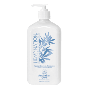 Hemp Nation Arctic Berries and Prosecco lotion bottle with fruity nourishing formula that hydrates skin and boosts glow.