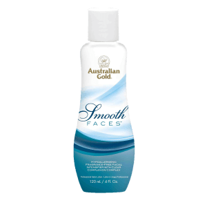 Smooth Faces tanning lotion bottle with gentle botanicals that hydrate and smooth skin for radiant healthy glow.
