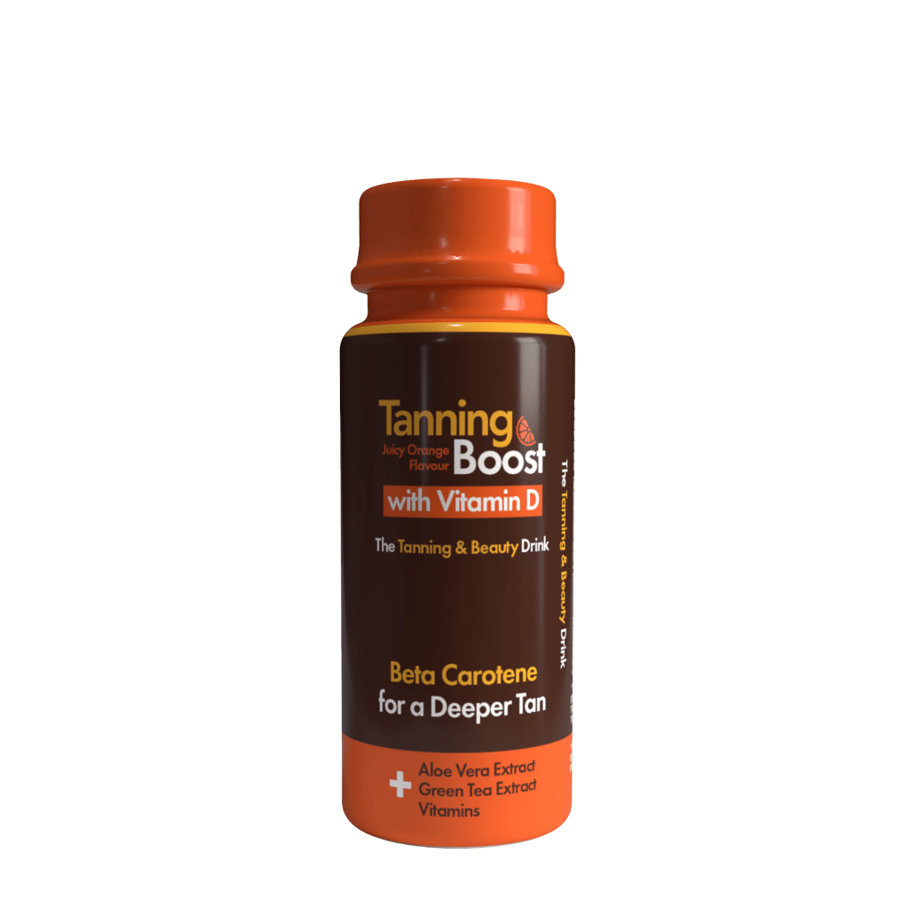 Tanning Boost shot bottle with skin loving hydrators to enhance natural colour for a richer radiant bronze finish.