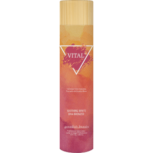 Bottle of Vital White DHA Bronzer lotion with soothing natural formula for a deep, glowing bronzed tan