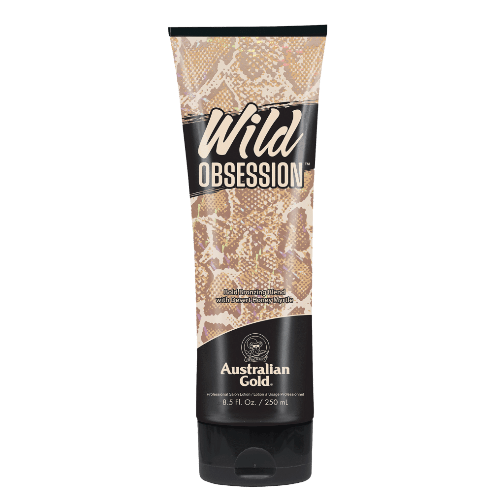 Wild Obsession tanning lotion bottle with rich hydration for deep bold bronzed colour and smooth soft skin.