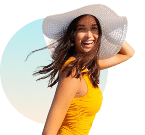 Woman Sunhat Red Light Therapy Smile
